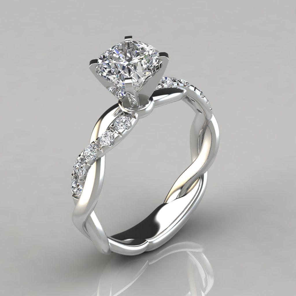 Twist Cushion Cut Moissanite Engagement Ring | Forever Moissanite