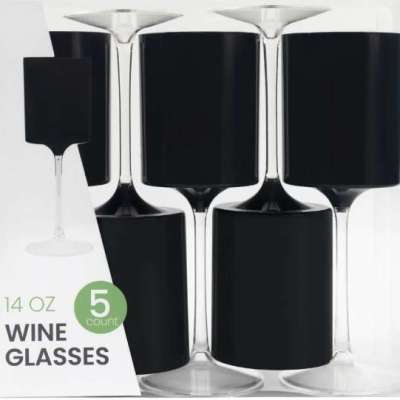 Two Tone 14 Oz Black/Clear Plastic Wine Goblets - 5 Count Profile Picture