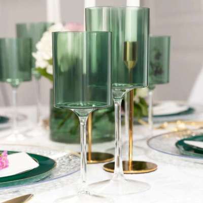 Two Tone 14 Oz Green/Clear Plastic Wine Goblets - 5 Count Profile Picture